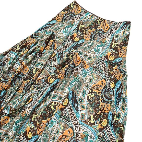 VTG Y2K Newsworthy Brown, Orange & Blue Boho Pattern A-Line Fairy Midi Skirt M/S - Picture 2 of 7